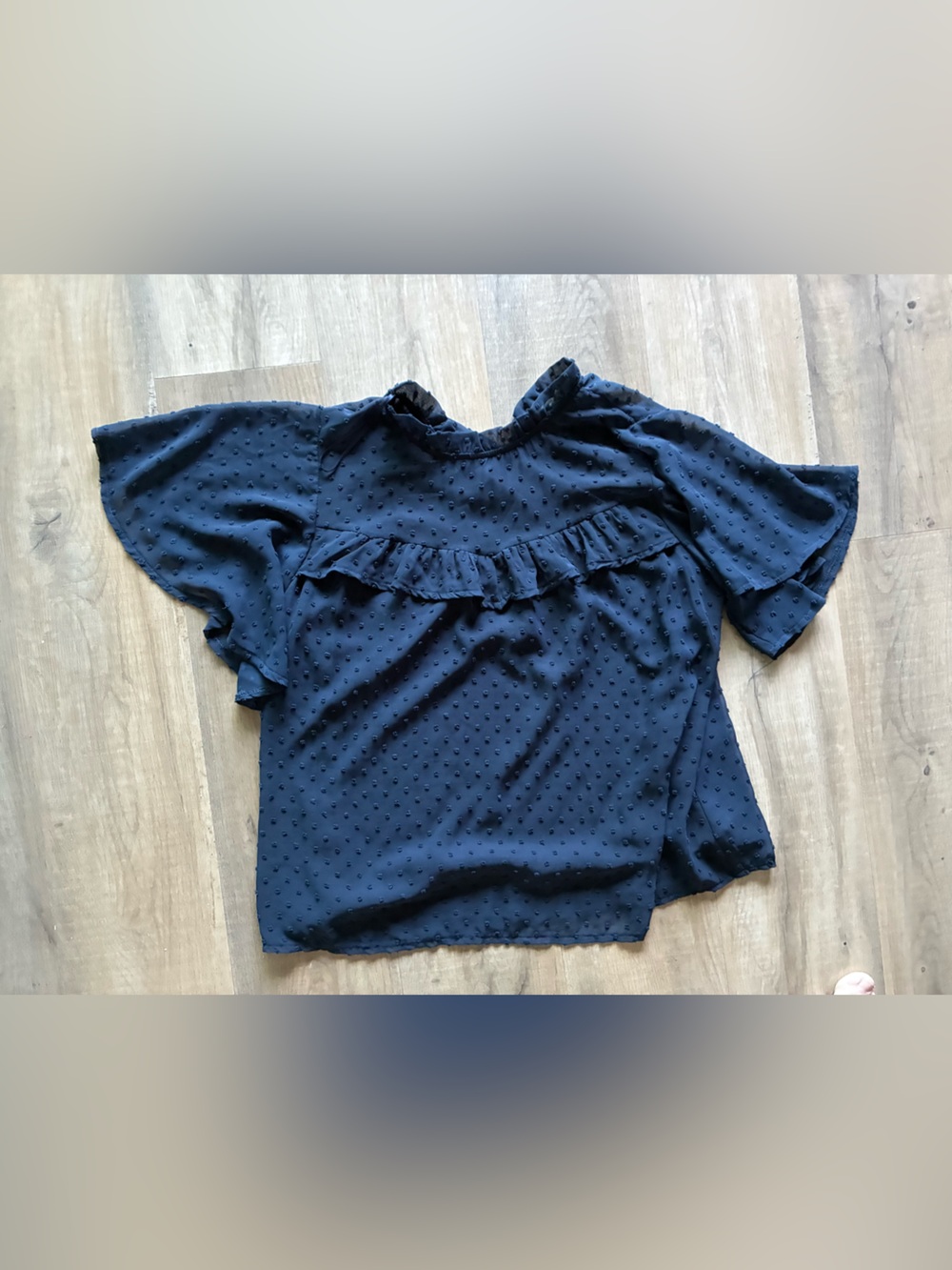 Textured Navy Ruffle Short Sleeve Blouse